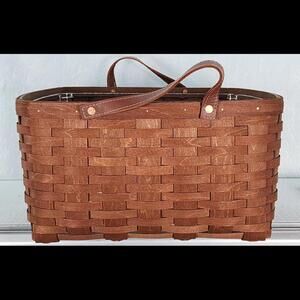 Longaberger Bakers Spice Basket 2010 Large Brown Leather Handles 18 1/2"x9 1/4"